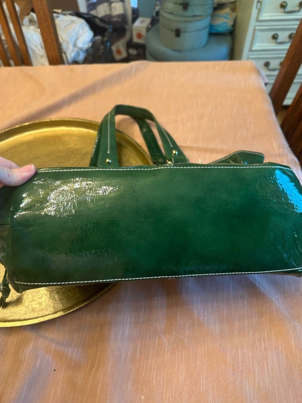 Vintage Y2K Dooney & Bourke Green Patent medium Chiara Leather tote bag NWT - Picture 7 of 11